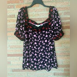 Boden Black Pink Floral Puff Sleeve Blouse Top Size 20 22 Plus